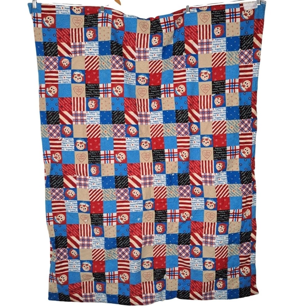 Raggedy Ann & Andy Quilt 40x60" Patchwork Baby Blanket Project Linus TLC Vintage
